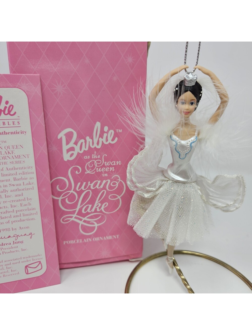 1998 Avon Barbie as The Swan Queen in Swan Lake Porcelain Ornament Original Box